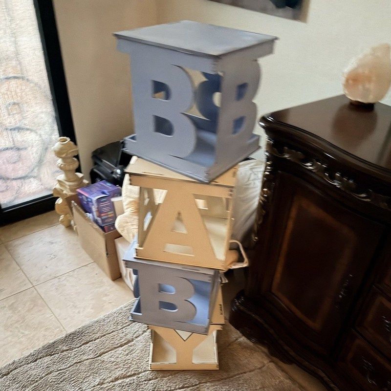 Wooden BABY Decorative Blocks Baby Shower Decor Solid Blue Beige White