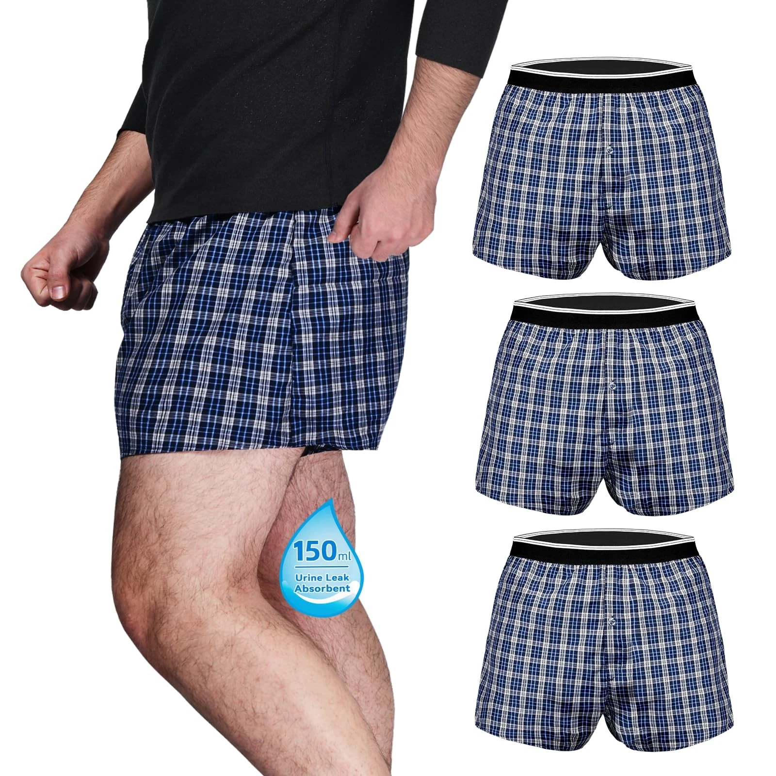 Washable Bowel Incontinence Underwear for Men Leakproof 100ml Absorbency Boxe...