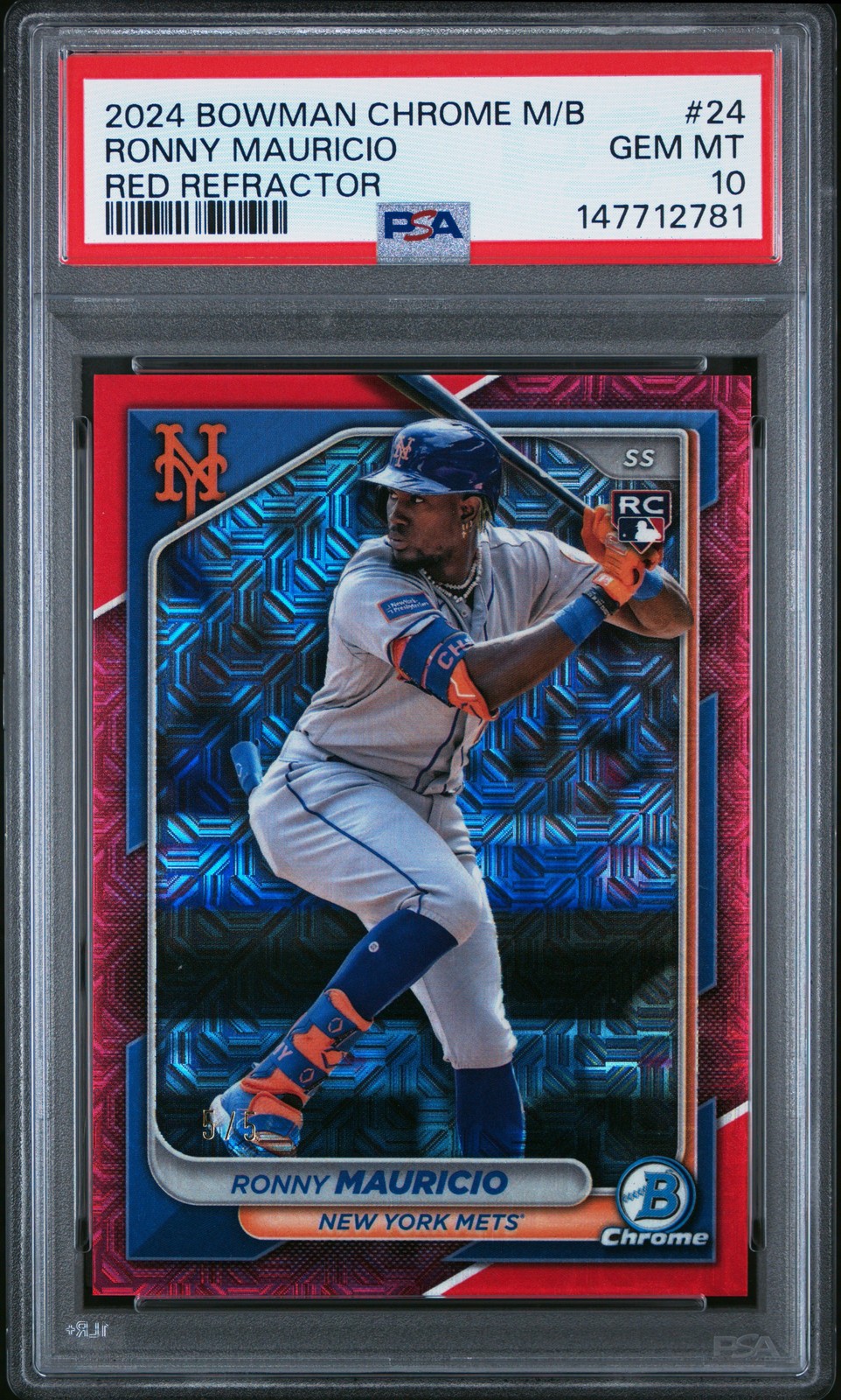 2024 BOWMAN CHROME MEGA BOX RED REFRACTOR #24 RONNY MAURICIO 5/5 PSA 10
