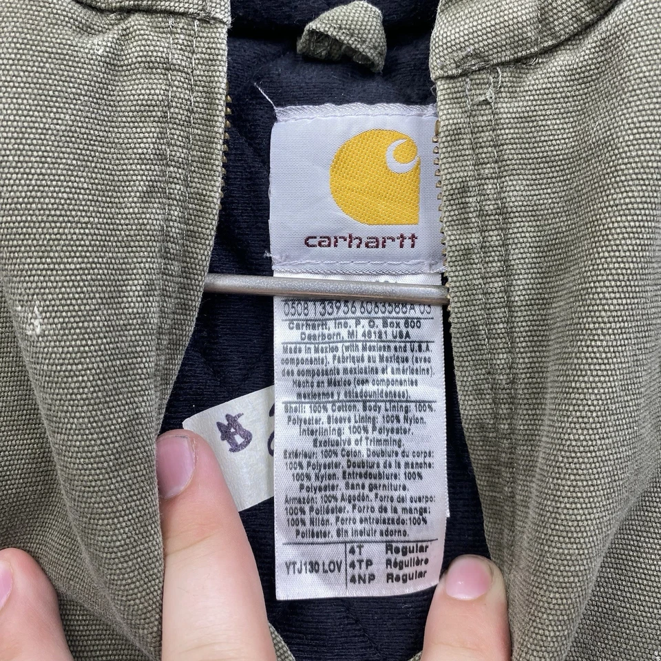 Carhartt Jacket Boys 4T Green YTj130 LOV Canvas Full Zip Hooded Coat Faded Kids - Image 3 of 4