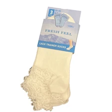3 Pairs Lace Trainer Socks Women Size 4-7 Fresh Feel Smart Look White Color