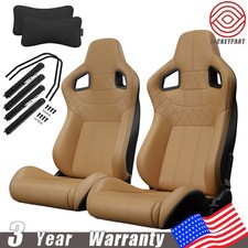 Pair Reclinable Racing Seats For Suzuki Brown Stitch W Dual-slider Bucket Seats Pair Reclinable Racing Seats For Suzuki Brown Stitch W Dual-slider Bucket Seats