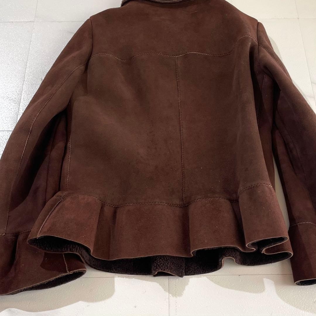 Rare MIU MIU Archive Shearling Mouton Jacket Ruffle Trim Brown
