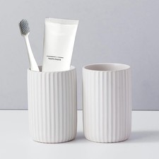 Toothbrush Holders for Bathrooms, Ceramic Tooth Brush Holder Set, Ribbed Bath...