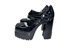 Women Platform Square Toe Double Buckle Straps Punk Gothic Pumps