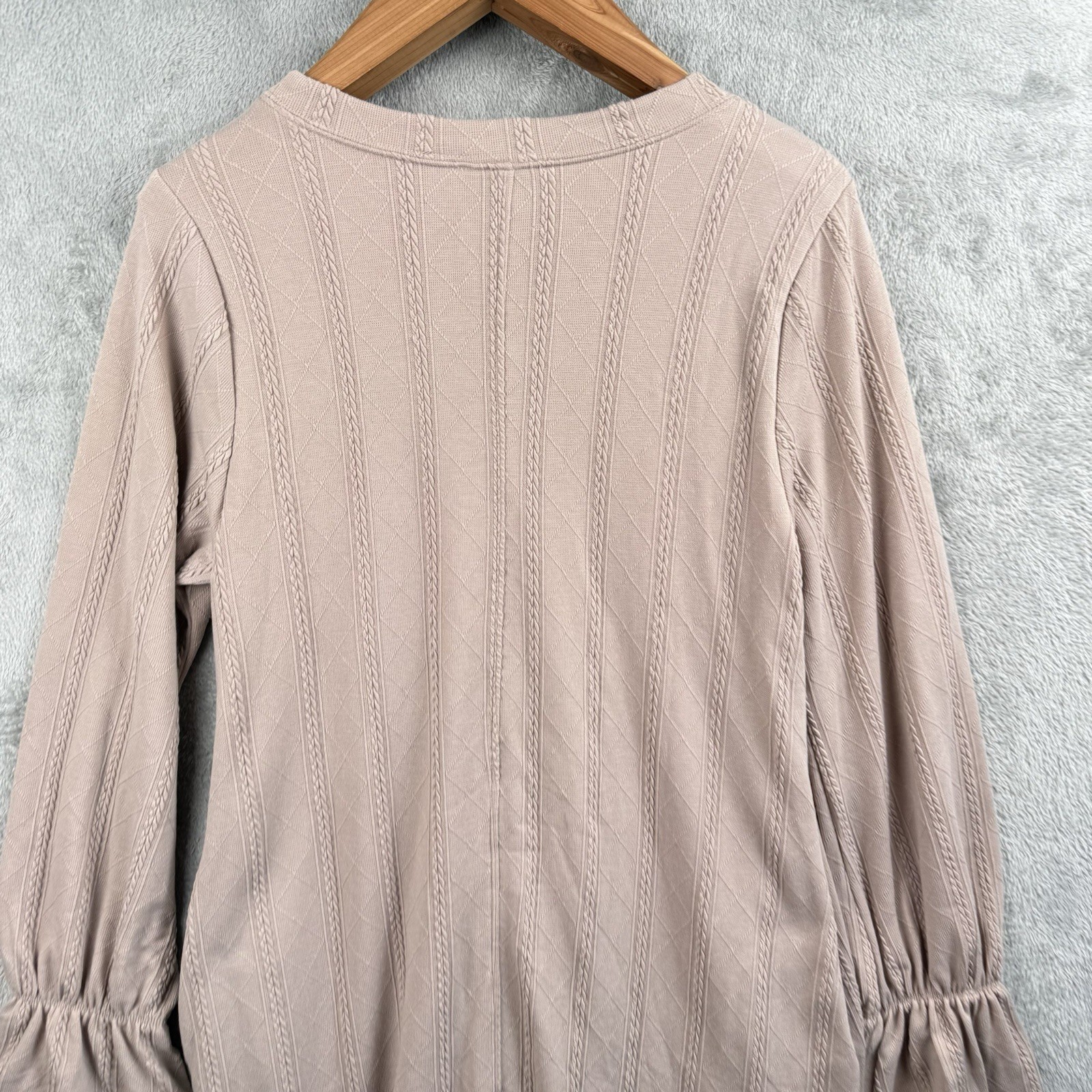 New In Sweater Dress Womens M Beige Knit L/S Poet Sleeves Lined Romantic NWT