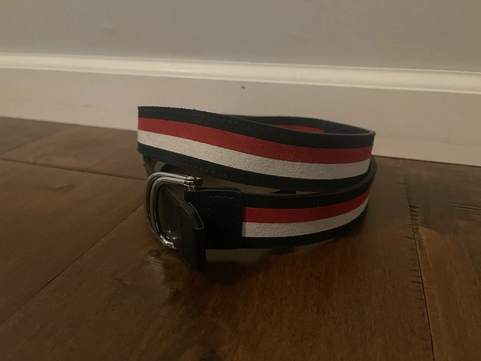 Tommy Hilfiger D 戒指人造皮革拼色黑色麂皮绒腰带 - 男式 34 码 — 第 3/4 张图片