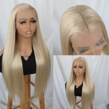 Long Straight Synthetic Lace Frontal Wigs Natural Hairline Heat Resistant Blonde