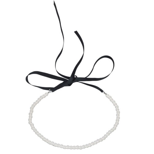 Bowknot Imitation Pearls Necklace Ribbon Bowknot Choker Lace Up Bows Neck Chain - Picture 3 of 10