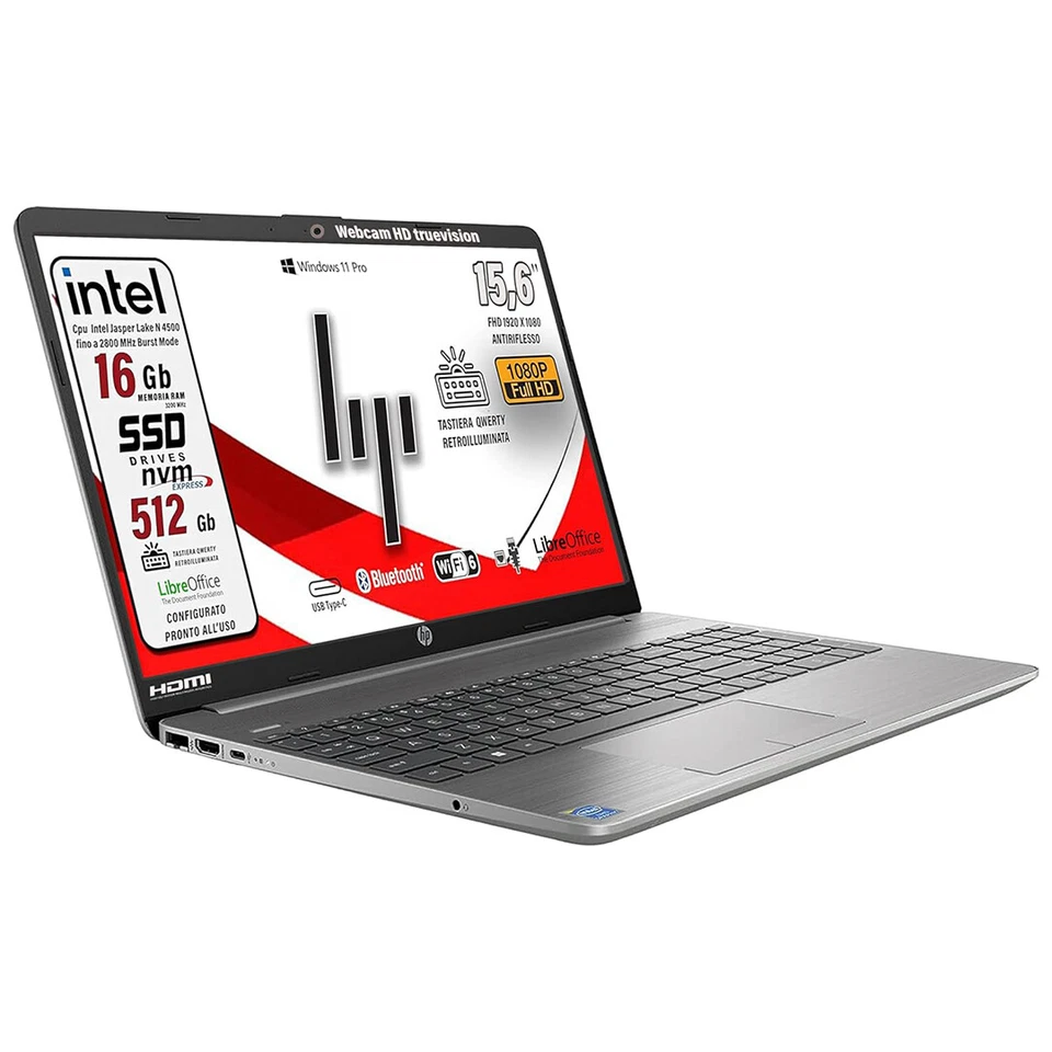 Notebook HP 250 G9 Silver Intel N4500 SSD 512GB RAM 16GB 15,6 FHD Win11Pro Retro