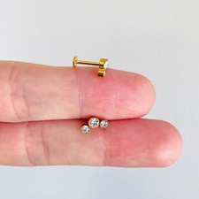 16G 1/4" G23 Gold PVD Titanium Internally Threaded 3 CZ Cluster Tragus Labret