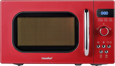 Retro Small Microwave Oven with Compact Size, 9 Preset Menus, Position-Memory Tu