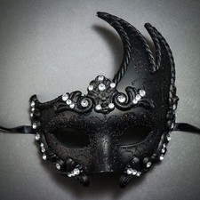 Venetian Masquerade Women Mask - Glitter Silver with Rhinestones on Black Base