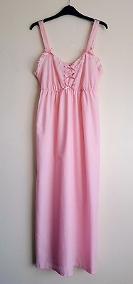 BHS VINTAGE LONG PINK NIGHTIE NIGHTDRESS BUST 34-36 UK 10-12 FLORAL  EMBROIDERY