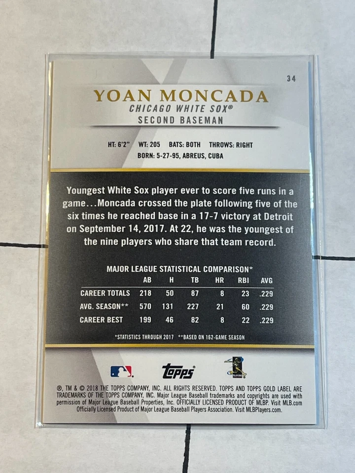 Yoan Moncada 2018 Topps Gold Label Blue Foil SP #ed /99 White Sox #34 - Image 2 of 2