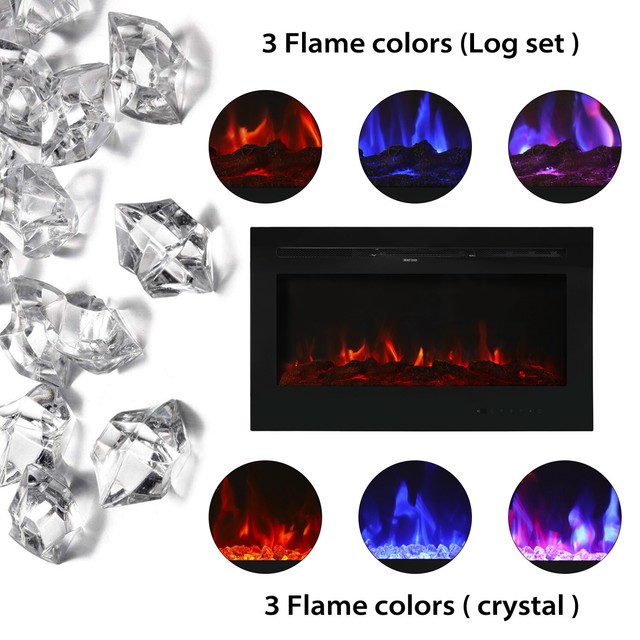 Electric Fireplace Insert Heater Glass View Adjustable Led Flame
