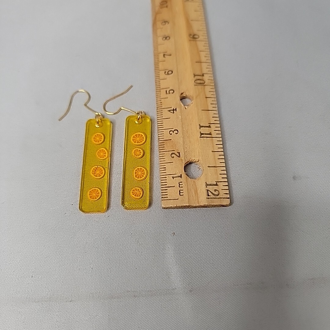 Handmade Resin Dangly Yellow Rectangular Earrings… - image 4