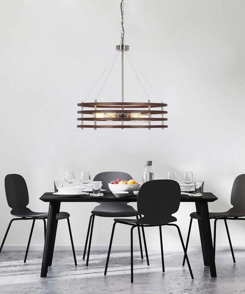 Catalina 24"W 6-Light Polished Nickel Modern Pendant Mahogany Wood Finish Shade - Image 4 of 4