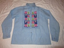 Vtg 60s denim pearl snap western hippie embroidered FLORAL shirt sz S/M