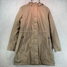 LL Bean Winter Warmer Jacket Womens Medium Brown Full Zip Fleece Lined Hood