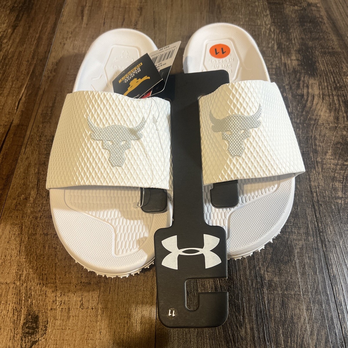 Under Armour UA Project Rock White Slides SL 2.0 Brahma Bull  display picture 3