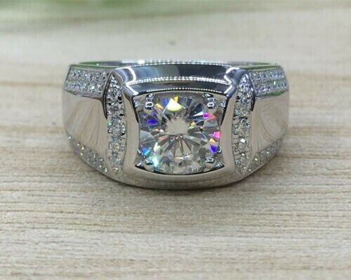 NEW 1.30ct Round Created Diamond Men's Engagement Wedding Ring 925 White SILVER