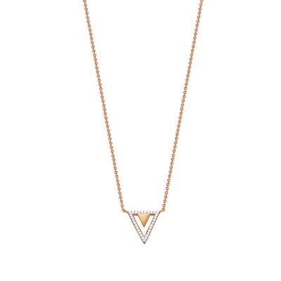 Collier Femme Zircon Rose – Chaîne Acier Inoxydable – Pendentif Feuille – 45 Cm