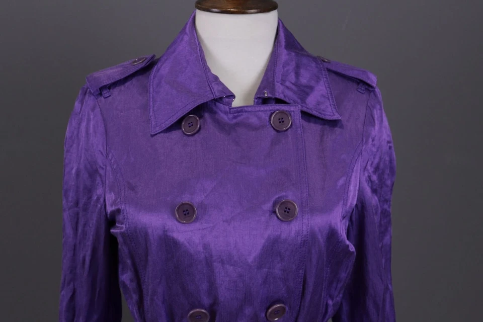 Chaqueta gabardina ETRO Milano cinturón púrpura doble botonadura talla 42 Foto 2 de 4