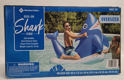 Members Mark Ride On Shark Float Inflatable Oversized Inflated 60'' x 32'' x 44''