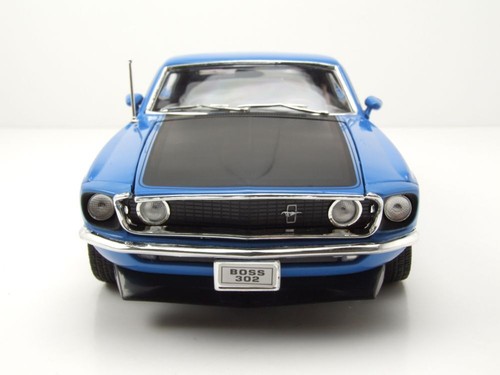 Ford Mustang Boss 302 1969 azul modelo coche 1:18 Welly - Imagen 8 de 11
