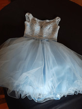 Size 4 Morilee Madeline Gardner Blue Lace Rhinestone Sequin Formal Prom Dress