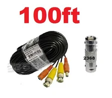 100ft Security Camera Extension Video Power Cable BNC CCTV DVR Surveillance - Bl