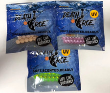 DEATH ROE ' UV ' PRE-SCENTED SOFT PLASTIC EGGS ' 3/8" & 5/16" ' MIXED LOT OF 3