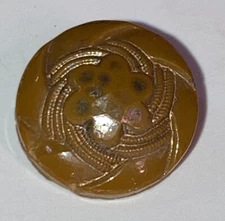 Vintage Saddle Brown Glass Button Geometric Swirl Relief Tunnel Shank 1/2"