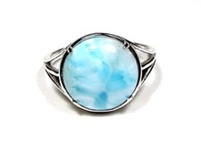 14mm AAA Dominican Larimar 925 Sterling Silver Ring Size 6,7,8,9