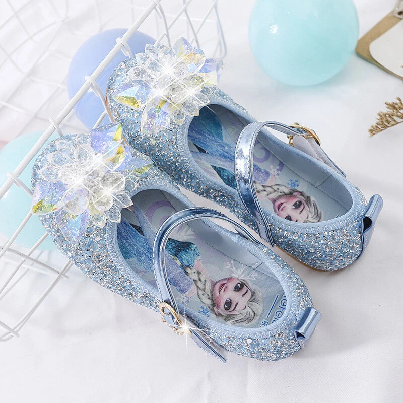 Disney Girls' Princess Sandals Shoes Children's Shoes Elsa Children's Shoes  Girls Fashion Baby Pink Blue High Heel Shoes Size