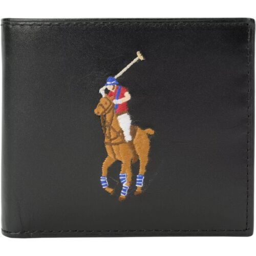 POLO RALPH LAUREN Hombres Carteras Cuero Genuino Portatarjetas Doble Pliegue Regalo Negro Nuevo - Imagen 2 de 12