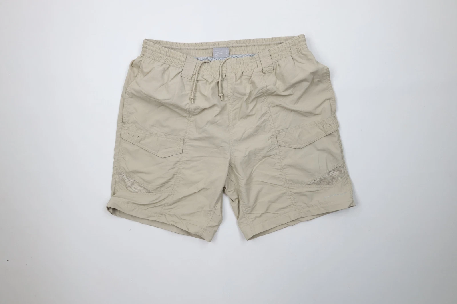 Vintage Columbia PFG Mens Large Distressed Above Knee Lined Cargo Shorts Beige