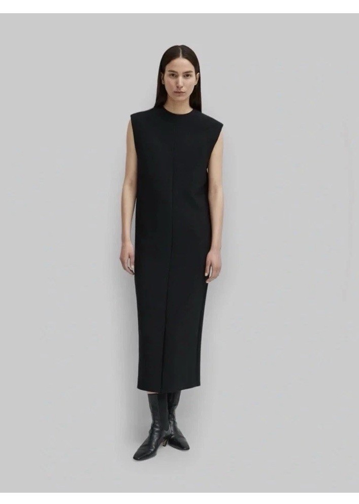 Totême Split Front Crepe Midi Dress in Black XXS