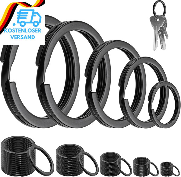 60 StüCk SchlüSselringe 30Mm 28Mm 25Mm 20Mm 15Mm SchlüSselring Schwarz Set Schlü-image
