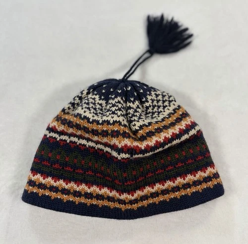 Vtg Merkley Headgear Wool Ski Beanie Hat Fair Isle Ponytail Tassel Canada OS - product listing photo