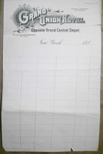 1880s  Grand Union Hotel, New York City Note paper. Military text on verso