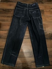 Vintage Y2K FUBU Baggy Wide Leg Dark Wash Blue Denim Jeans Size 36x34 Hip Hop