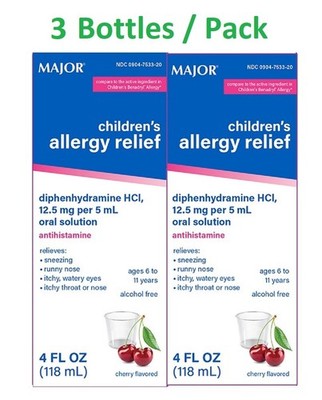 Major Children Allergy Relief Diphenhydramine HCL 12.5mg/5mL Liquid Solution 4oz
