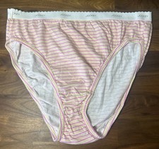 Vtg Pink Striped Jockey Panties Hi Cut Scallop Waist Sz 8 Pastel Yellow Cotton