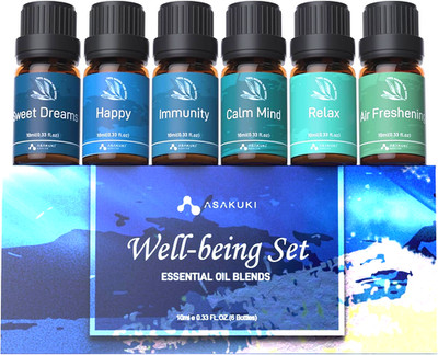6-Pack Essential Oil Blends Set for Diffusers 10mL Calm Happy Relax