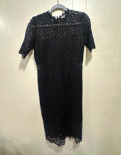 LOVE X DESIGN Black Floral Lace Midi Sheath Dress High Neck Short Sleeve M