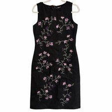 Vintage 100% Silk Harold’s 90’s Y2K Floral Embroidered Black Dress Size 6
