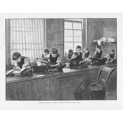 LONDON Szene in einer Schultafel Truant School - antiker Druck 1893