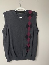 Alxist Mens Large Gray Argyle Sweater Vest Cotton Blend V Neck Preppy Golf